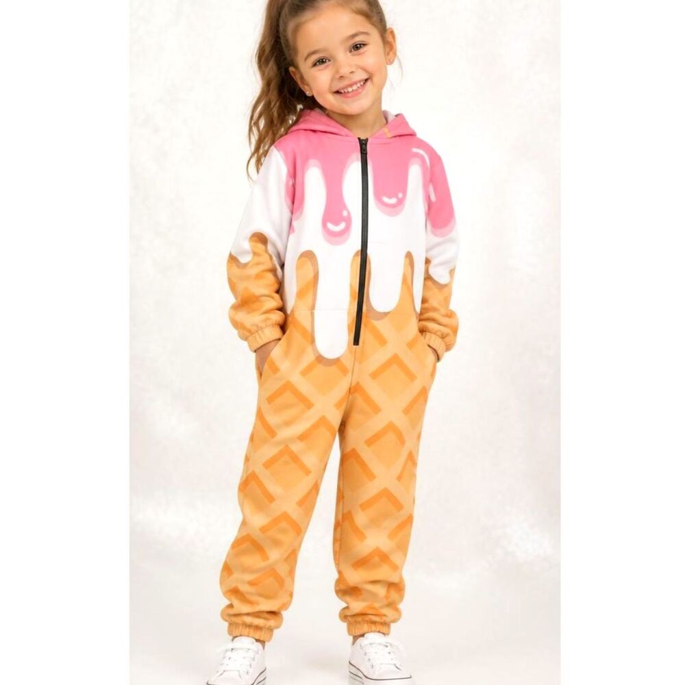 Ice Cream One Piece Kids Costume Youth S Pink Melting Sundae Pajamas Waffle Cone